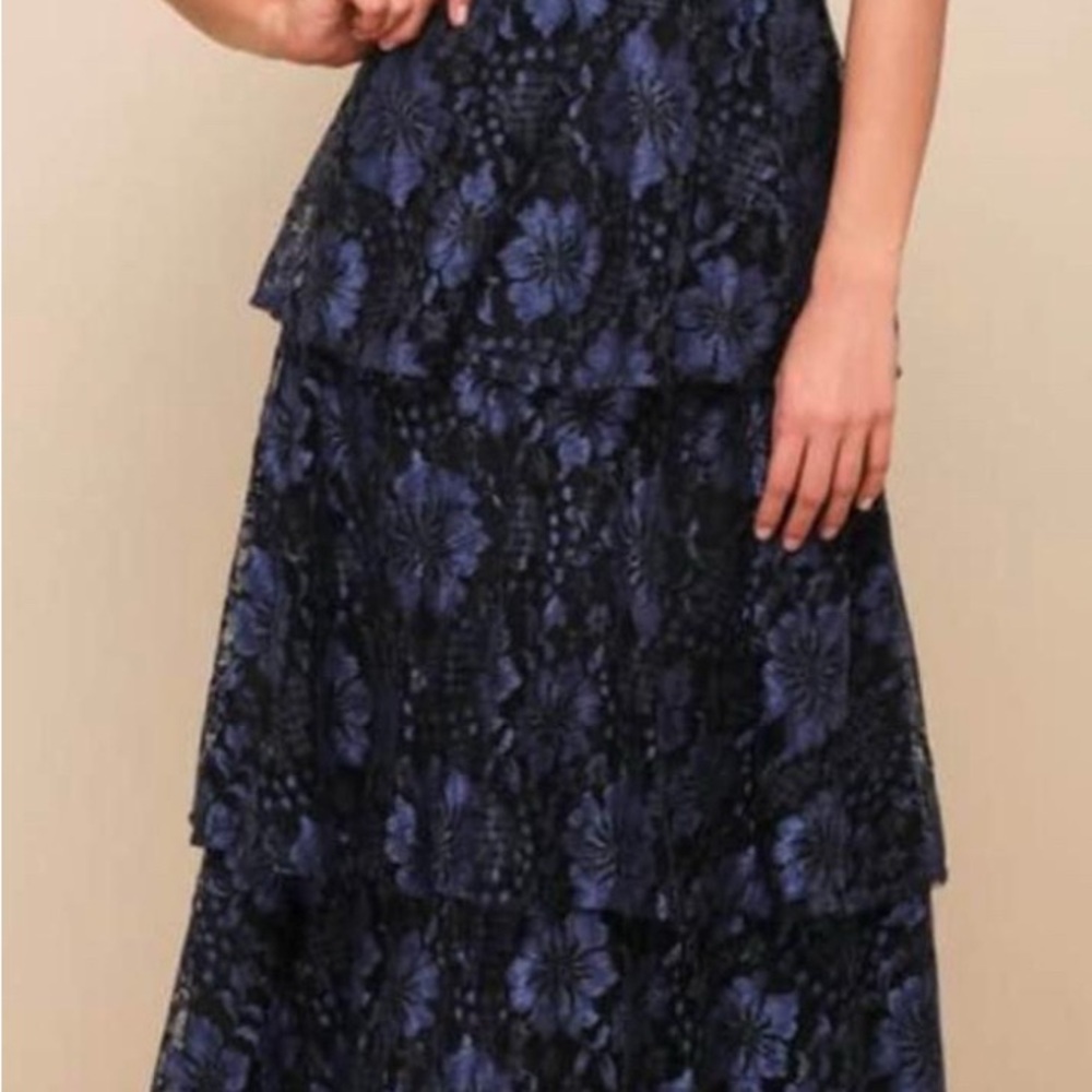 Floral Tiered Black and Blue Skirt